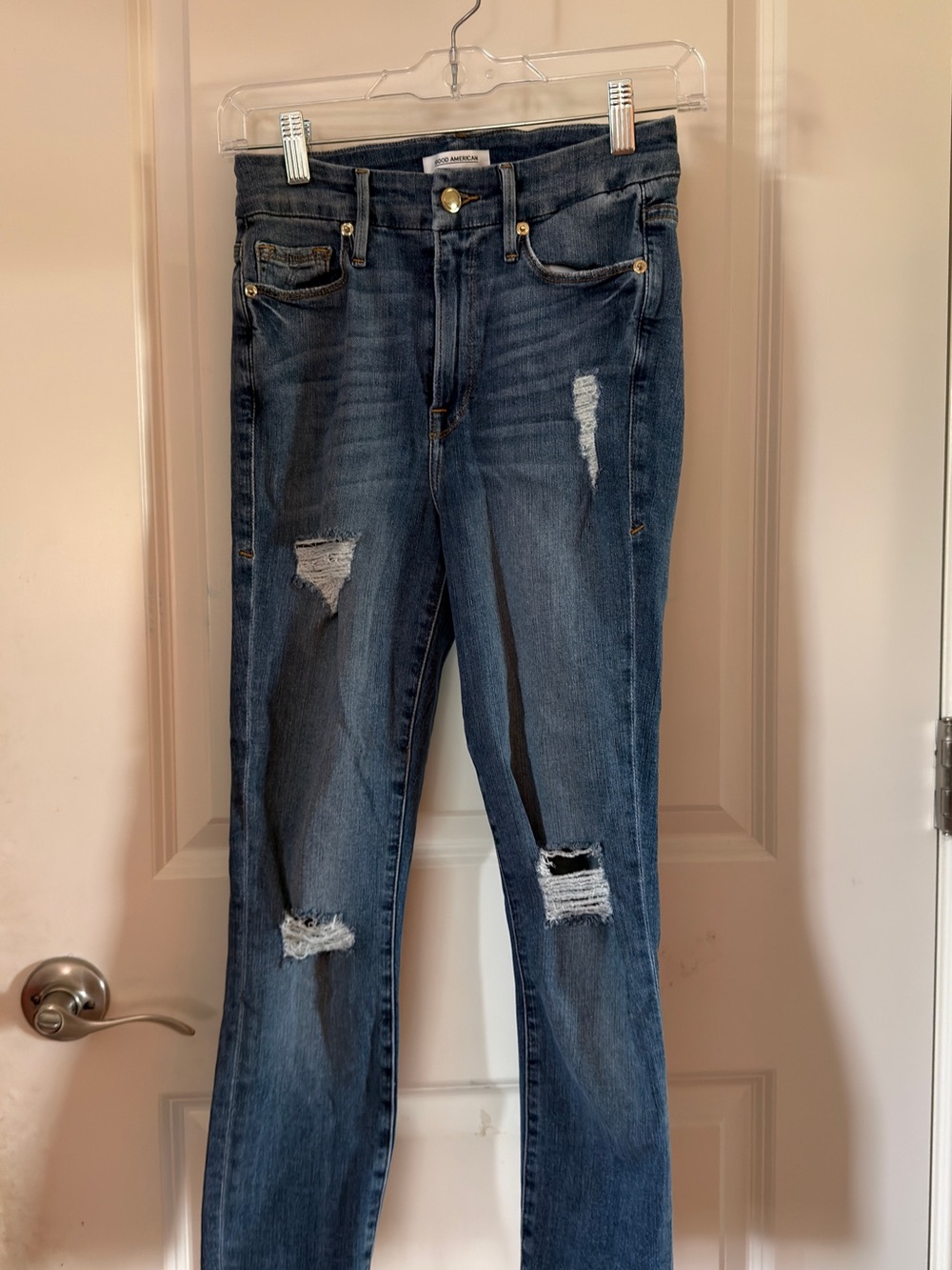 Good American Dark Blue Distressed Skinny Jeans